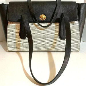 Henri Bendel black leather woven satchel handbag